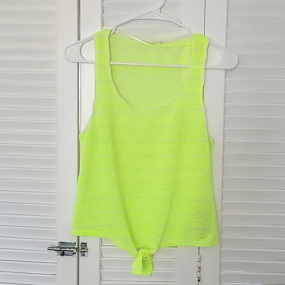 Bershka Neon Yellow Tie Front Top Size S